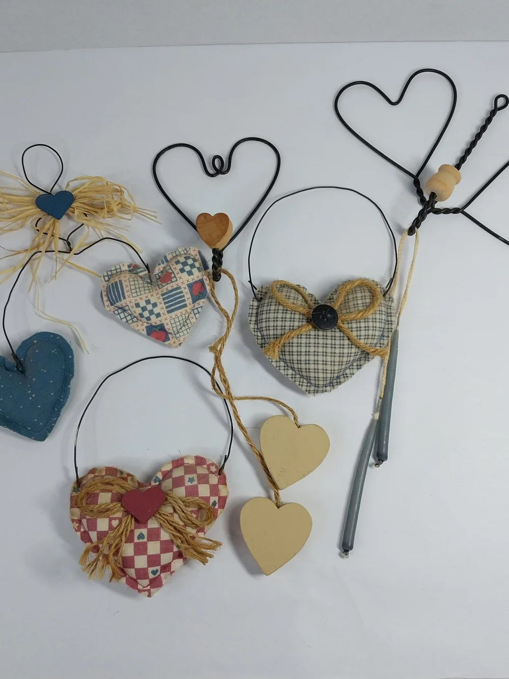 Primitive Country Wire Metal Heart Ornaments Rustic Farmhouse Cottagecore Lot